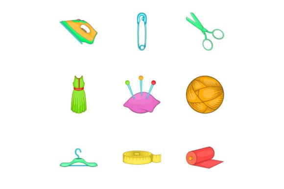 Review: Embroidery Kit Icons Set, Cartoon Style